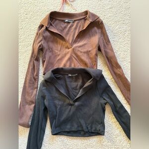 Zara V-Neck Brown and Black Tops